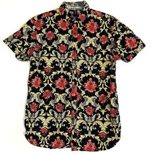 Denim & Flower Ricky Singh Men's Button Up Shirt Small Black Red Baroque Floral